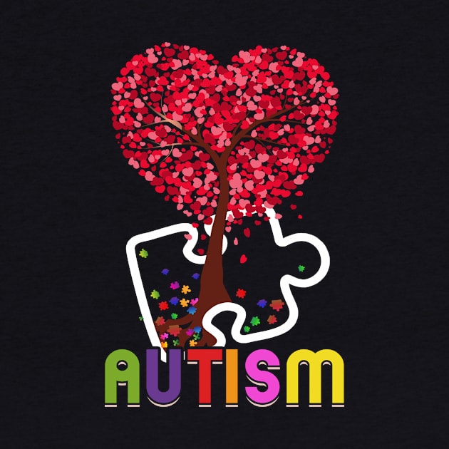 Lovely Autism Tree with colorful heart and puzzle Art Tee by Norine Linan 